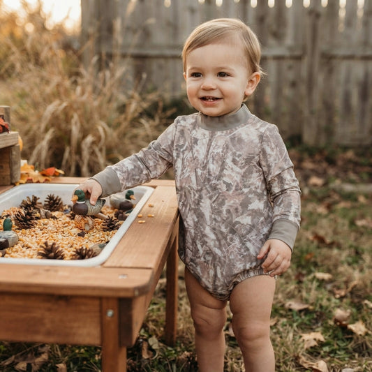 Long sleeves olive leaves camo baby boy fall active romper