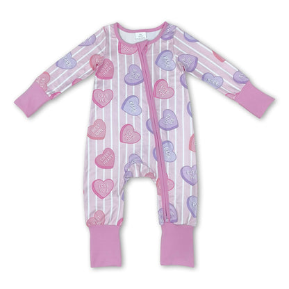Heart stripe baby girls Valentine's zipper romper