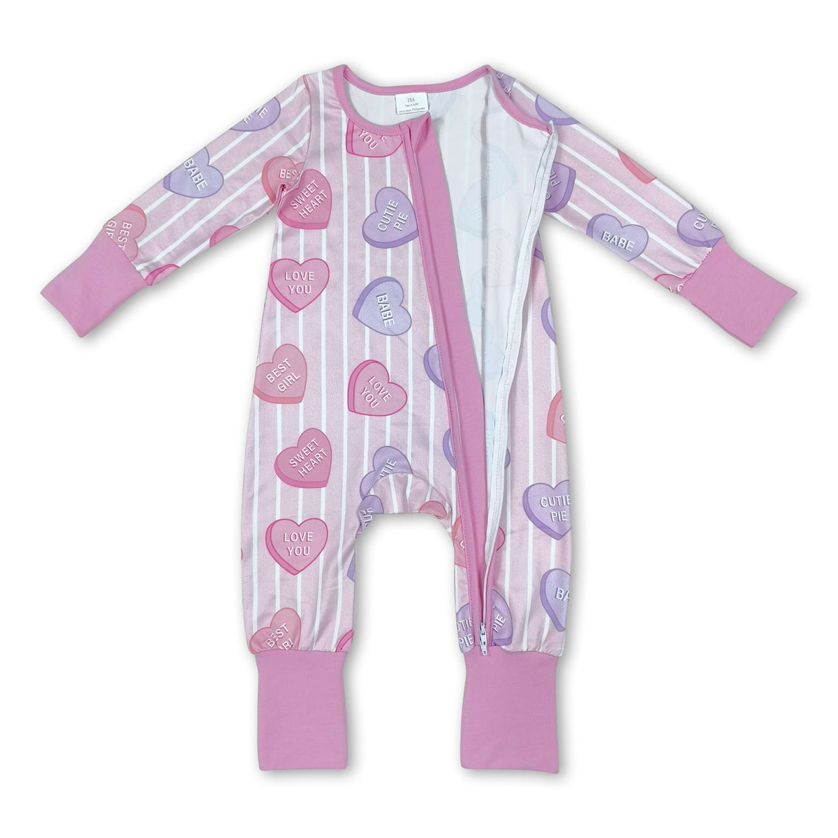 Heart stripe baby girls Valentine's zipper romper