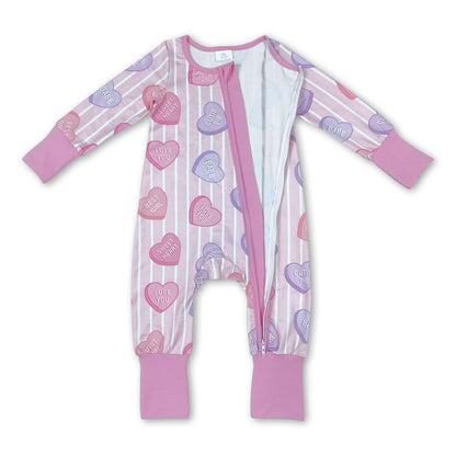 Heart stripe baby girls Valentine's zipper romper