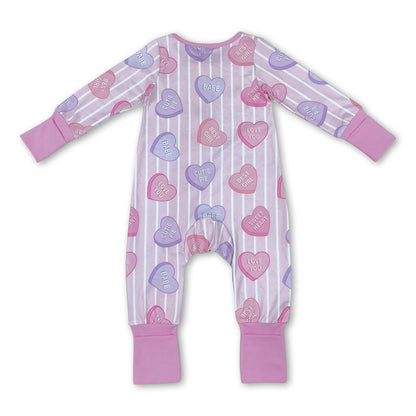 Heart stripe baby girls Valentine's zipper romper