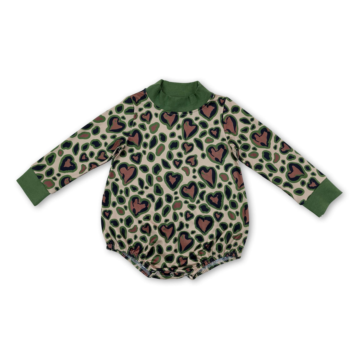 Green mock neck heart baby kids Valentine's romper