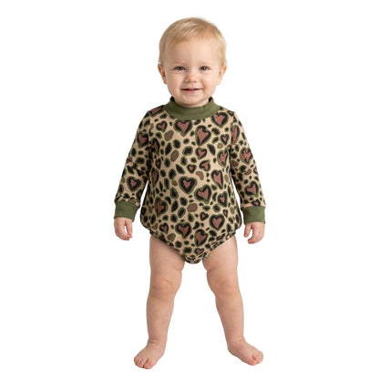 Green mock neck heart baby kids Valentine's romper
