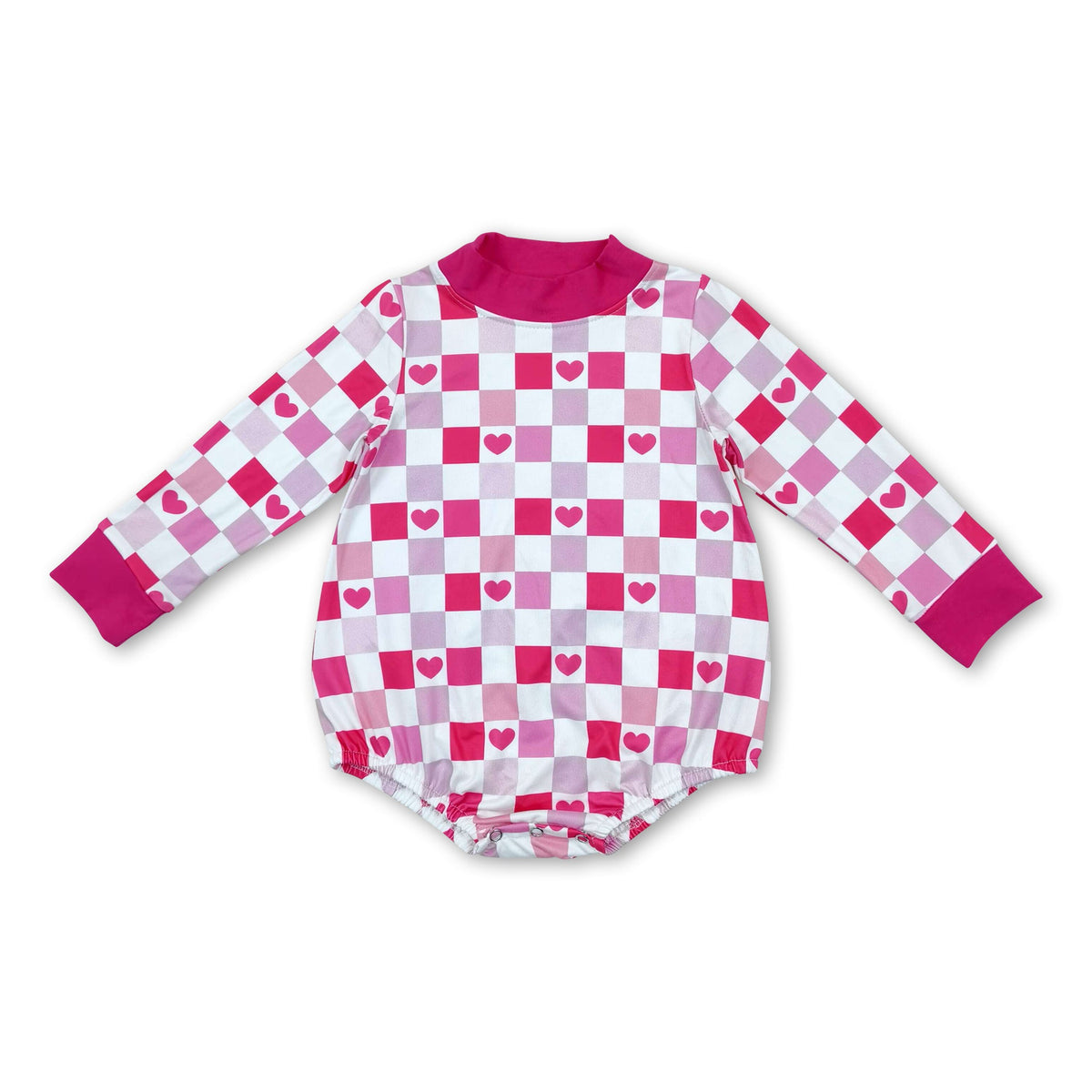 Hot pink mock neck heart baby girls Valentine's romper