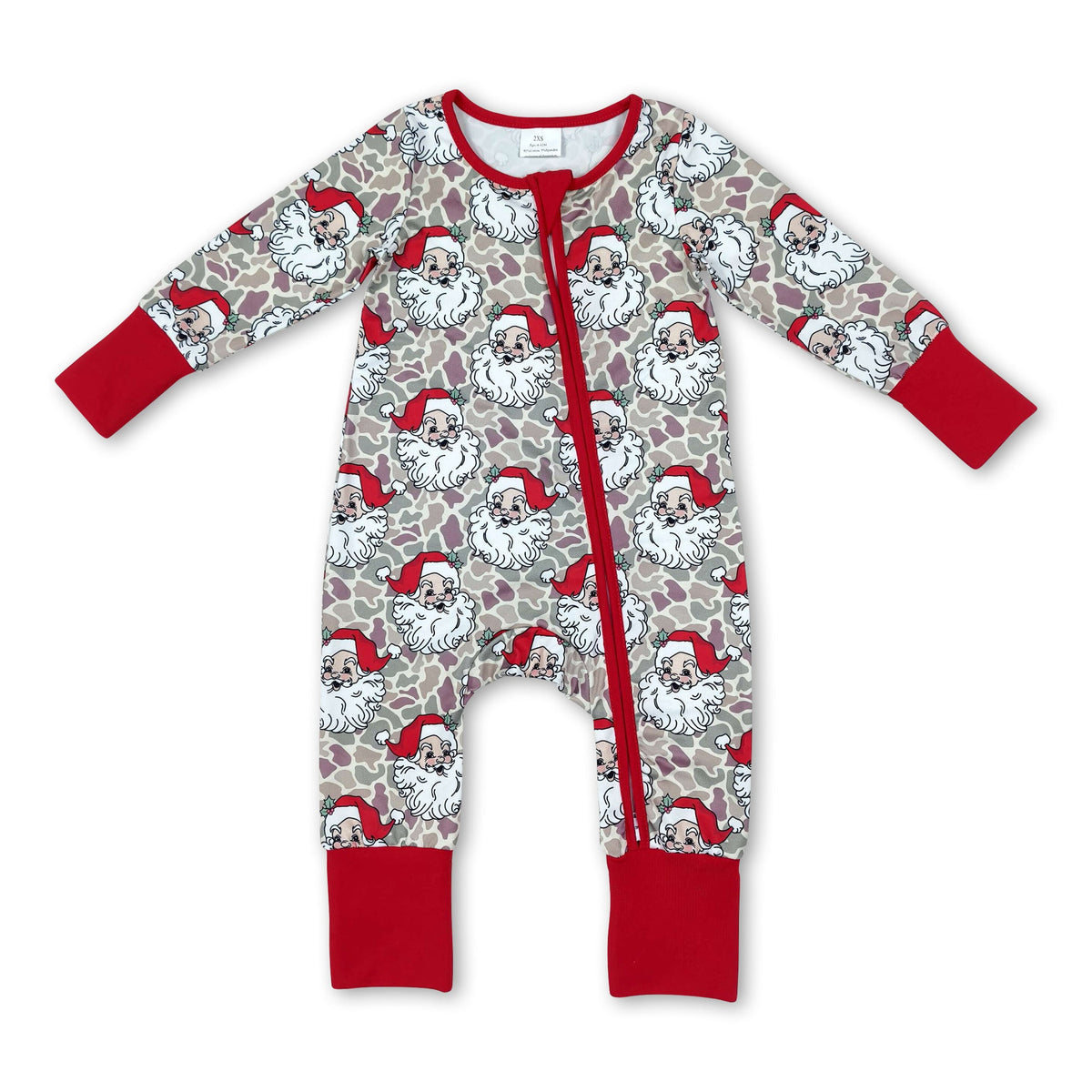 Long sleeves camo santa baby boy Christmas zipper romper