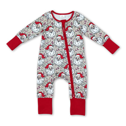 Long sleeves camo santa baby boy Christmas zipper romper