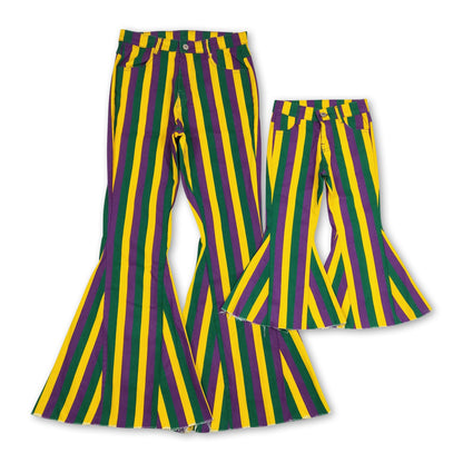 Purple green yellow stripe girls Mardi Gras jeans