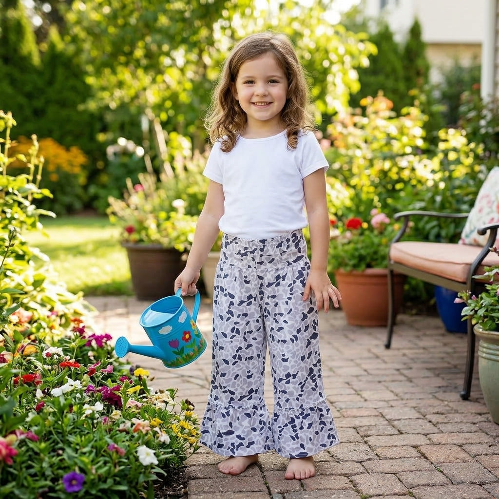 Grey camo patchwork kids girls fall pants