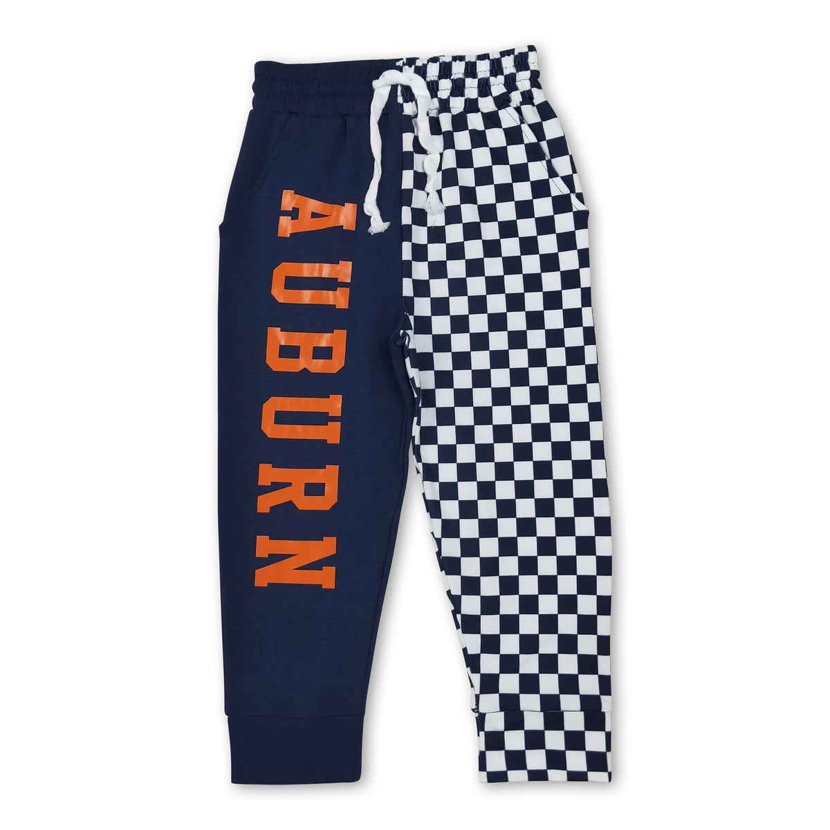 Navy plaid patchwork kids boys team pants