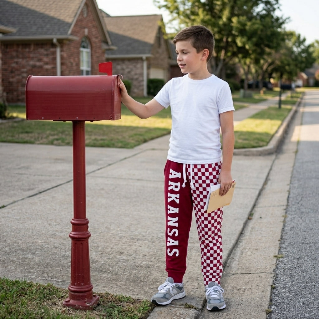 Plaid patchwork pockets kids boys team pants