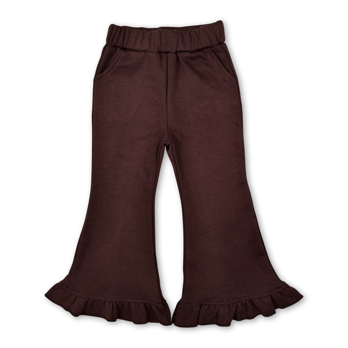 Brown sweatpants kids girls ruffle flare pants
