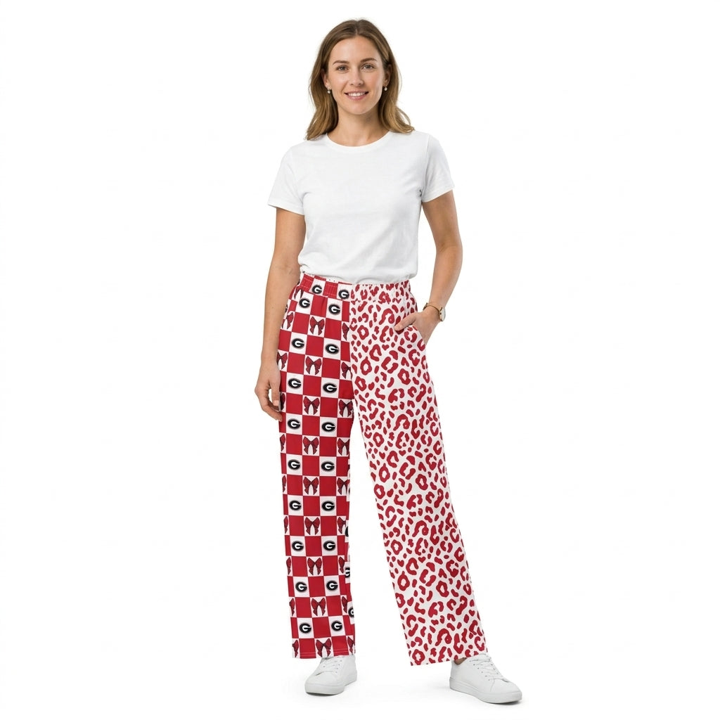G red bow plaid leopard adult women team pants