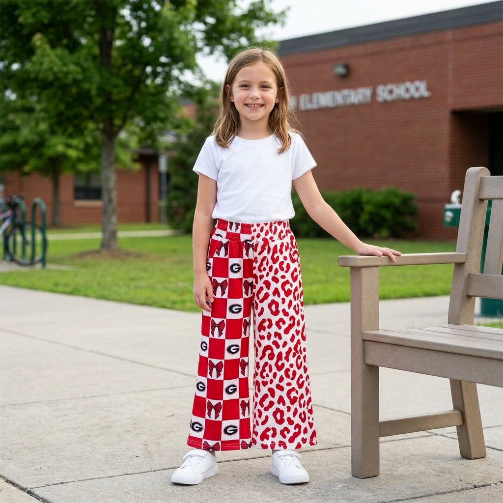 G red bow purple plaid leopard kids girls team pants