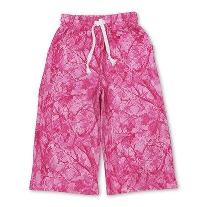 Pink leaves camo kids girls fall pants