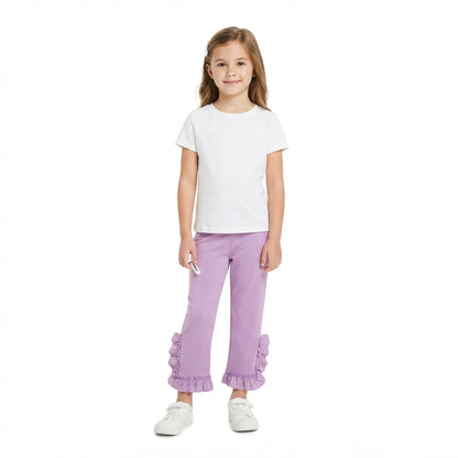 Lavender ruffle cotton kids girls pants