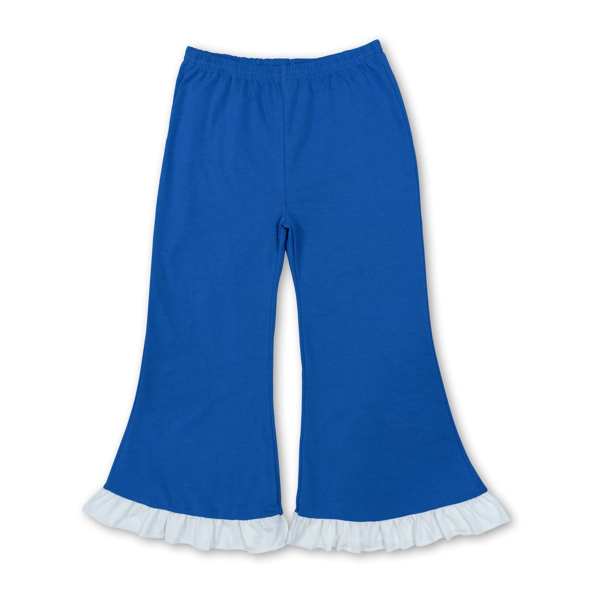 White ruffle blue cotton kids girls flare pants