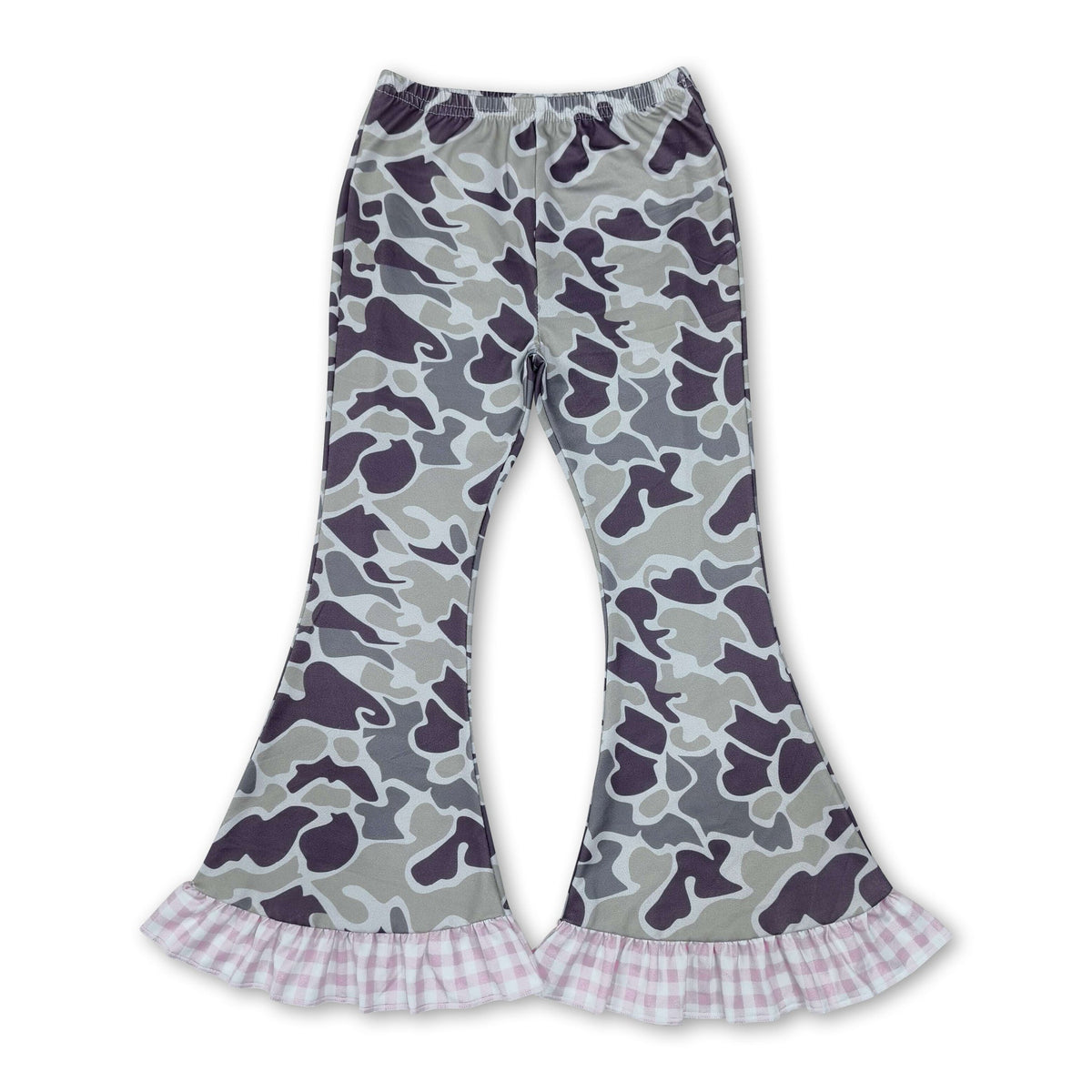 Pink plaid ruffle camo toddler girls bell bottom pants
