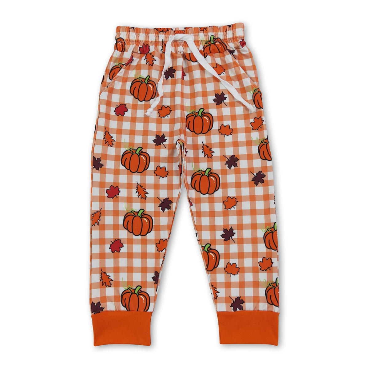 Orange pumpkin plaid pockets kids boys fall pants