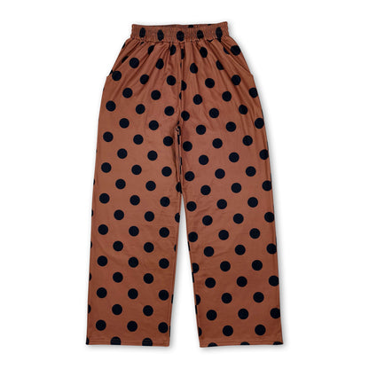 Brown black polka dots adult women pants