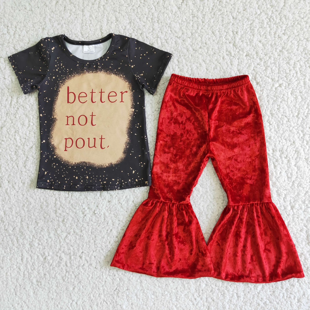 Better not pout bleached shirt velvet pants girls outfits