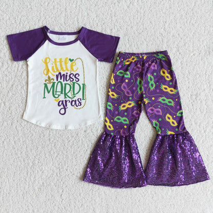 Little miss mardi gras sequin bell bottom pants girls boutique clothing