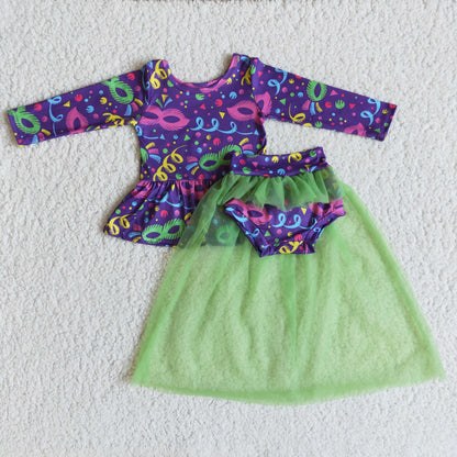 Long sleeve shirt tulle bummies baby girls mardi gras outfits