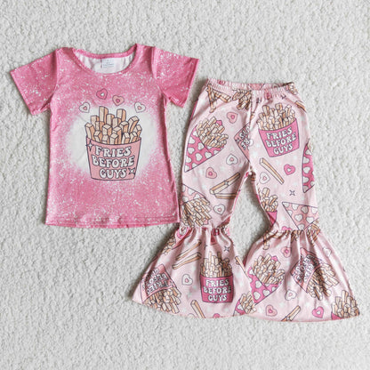 Fries before guys heart print shirt bell bottom pants girls valentine's outfits