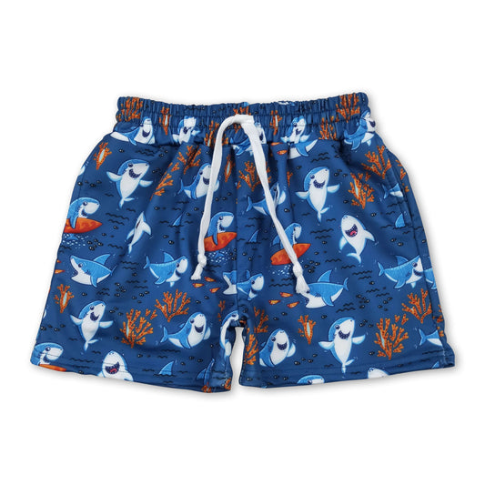 Blue shark coral kids boys summer swim trunks