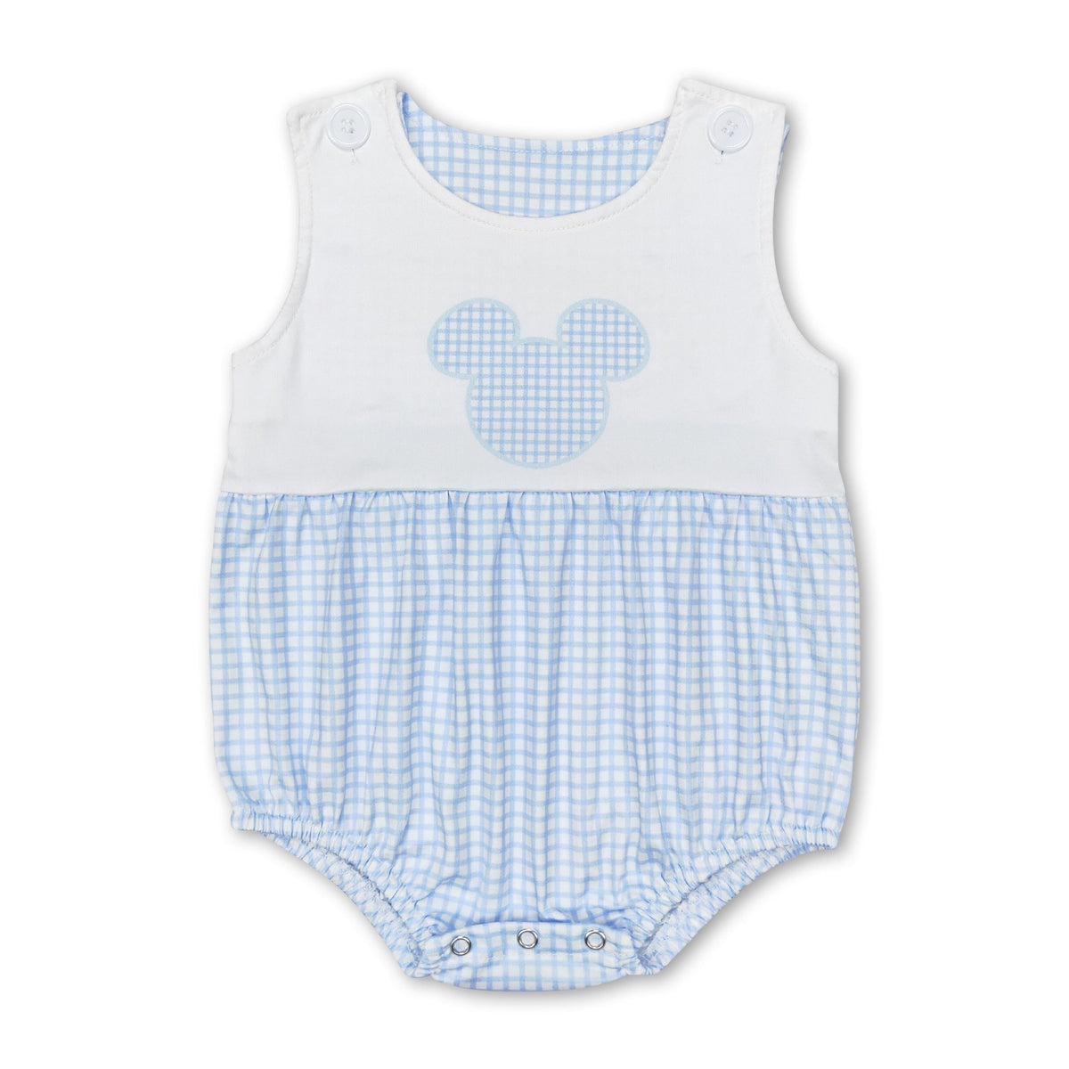 Blue plaid sleeveless mouse baby boys romper