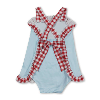 Red plaid straps ferris wheel baby girls summer romper