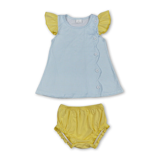 Flutter sleeves plaid tunic yellow bummies baby girls set