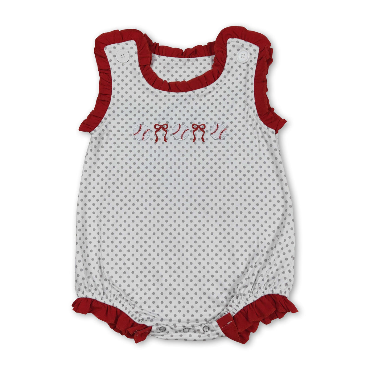 Polka dots baseball bow embroidery baby girl romper