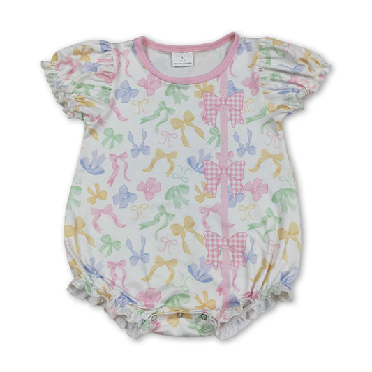 Short sleeves colorful bows baby girls summer romper