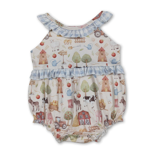 Sleeveless plaid ruffle farm baby girls romper