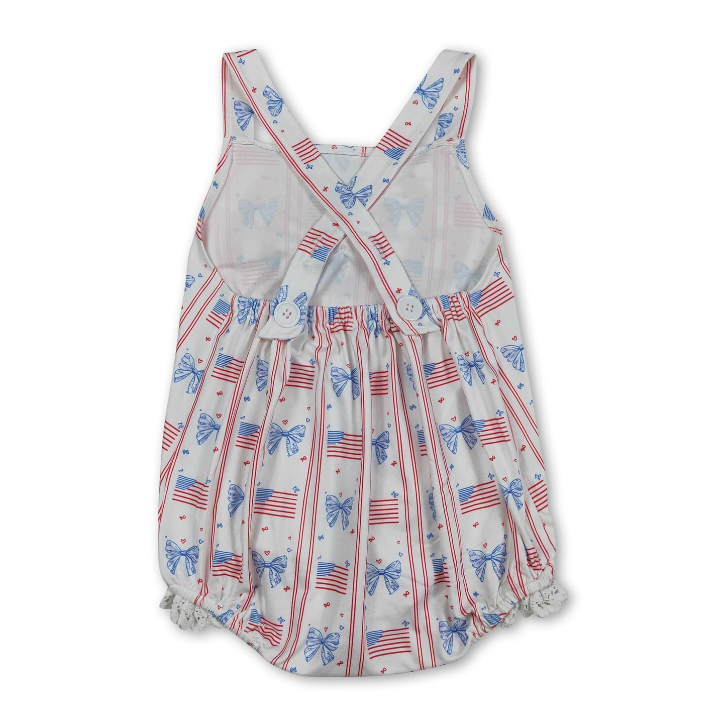 Straps flag bow baby girls 4th of july romper