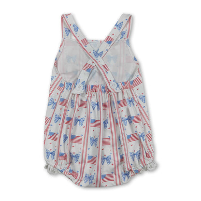 Straps flag bow baby girls 4th of july romper