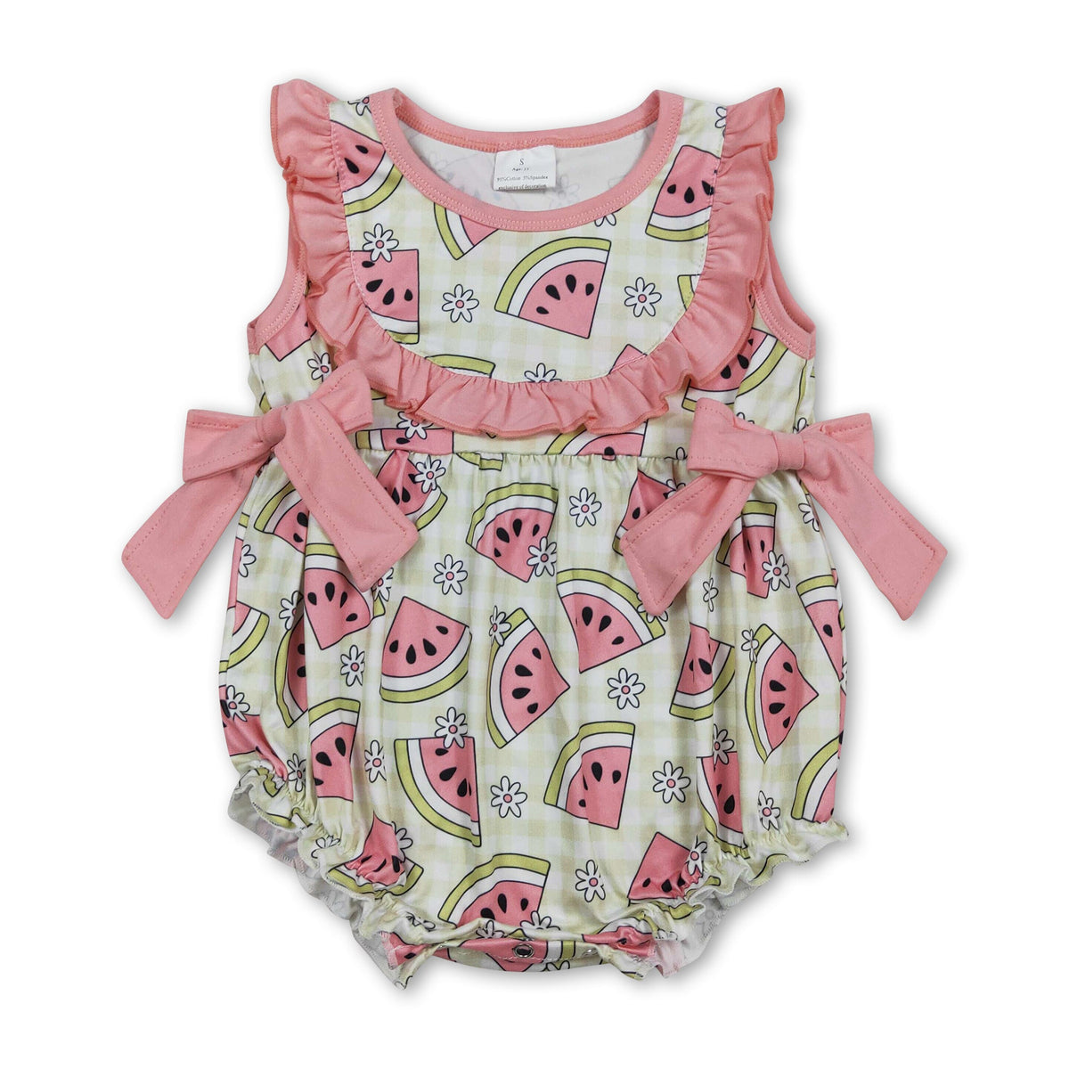Sleeveless floral watermelon bow baby girls summer romper