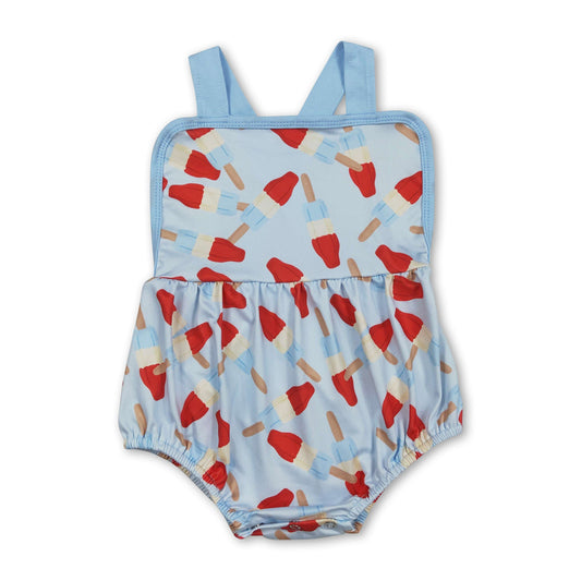 Light blue straps popsicle baby boy 4th of july romper