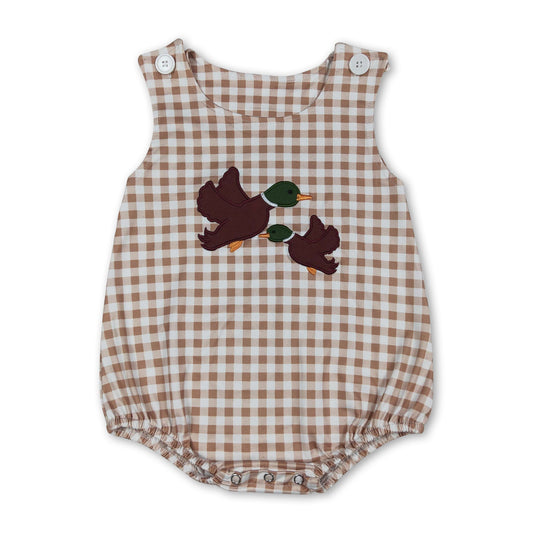 Sleeveless plaid duck embroidery baby boy romper