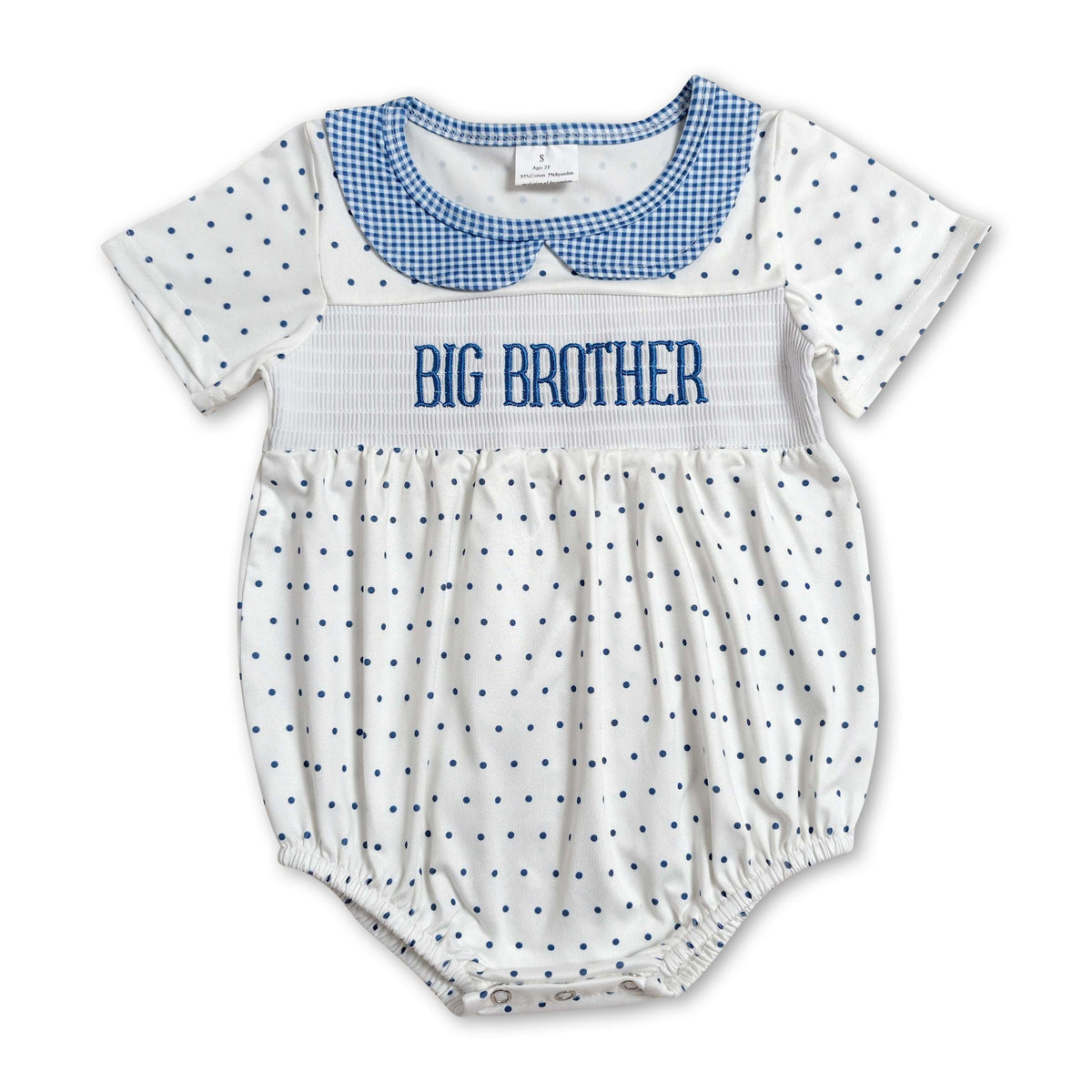 Short sleeves polka dots big brother smocked baby boy romper