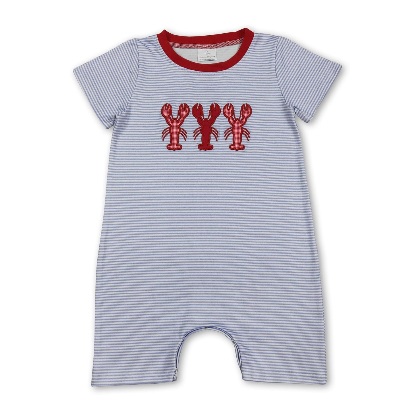 Short sleeves stripe crawfish baby boy summer romper