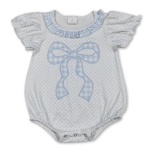 Short sleeves polka dots bow baby girls summer romper