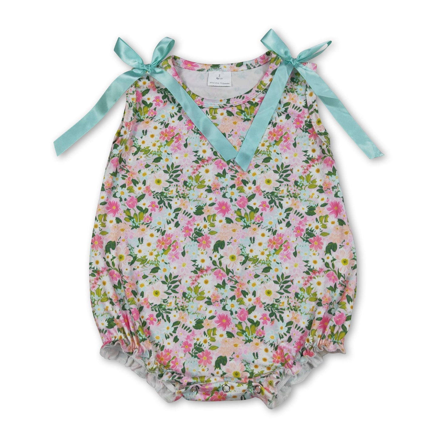 Sleeveless pink floral baby girls summer romper