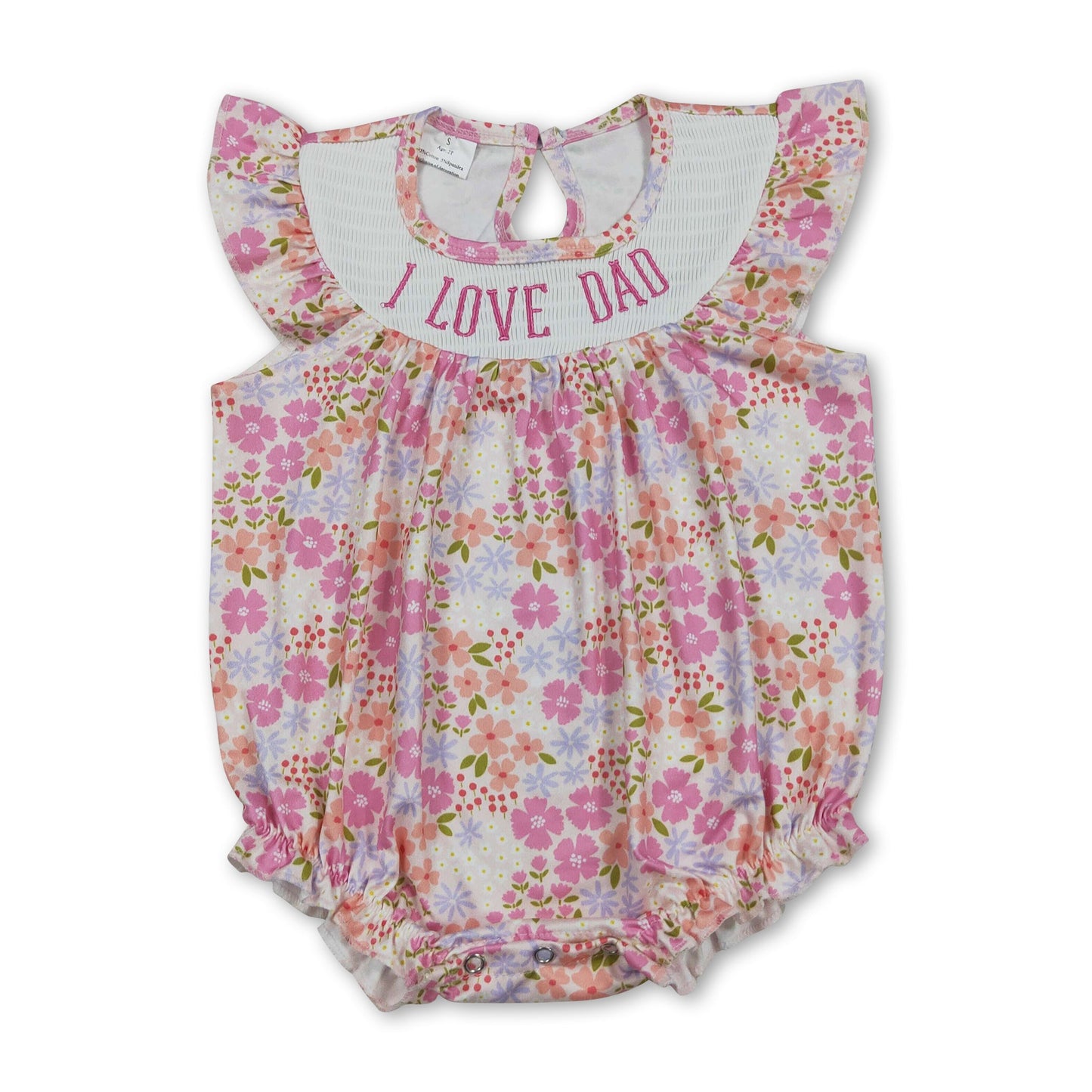 I love dad smocked pink floral baby girls summer romper