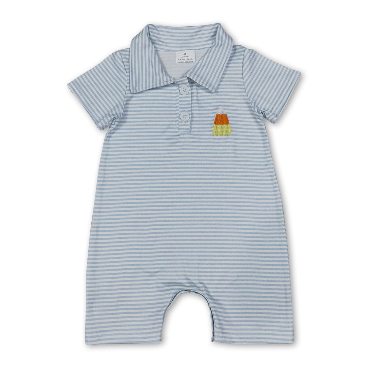 Stripe candy corn embroidery baby boy Halloween romper