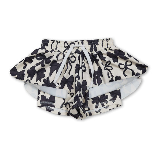 Black bow kids girls summer active shorts