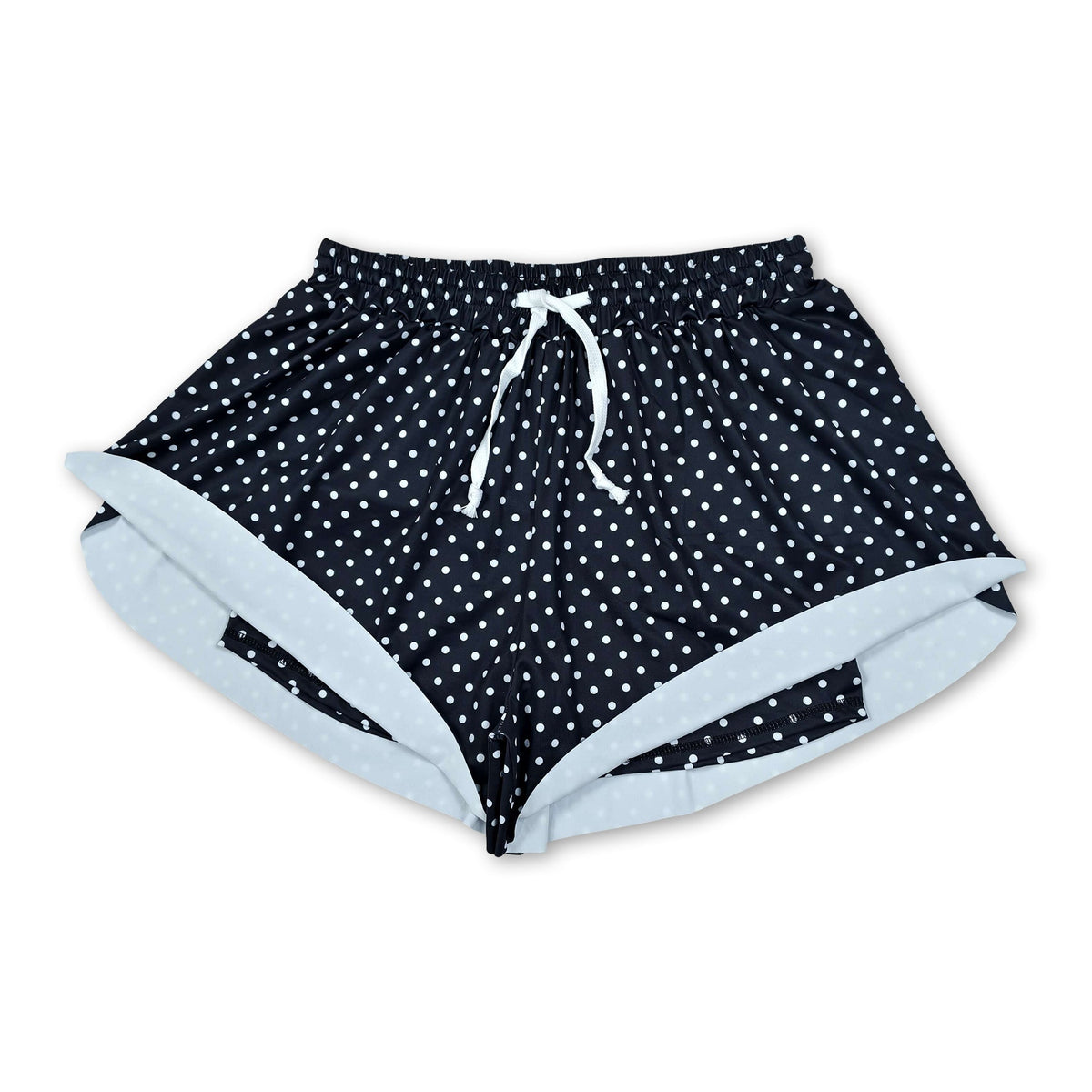 Black polka dots adult women active summer shorts