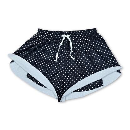 Black polka dots adult women active summer shorts