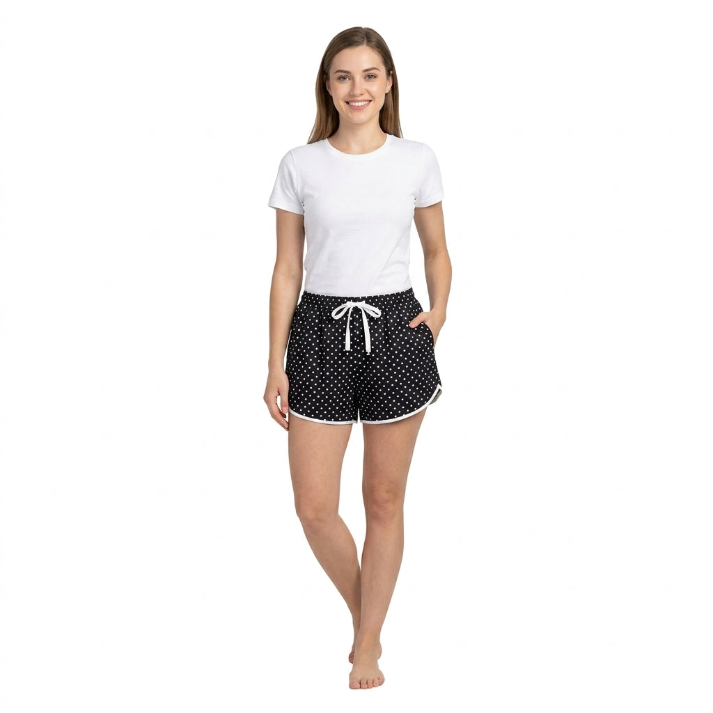 Black polka dots adult women active summer shorts