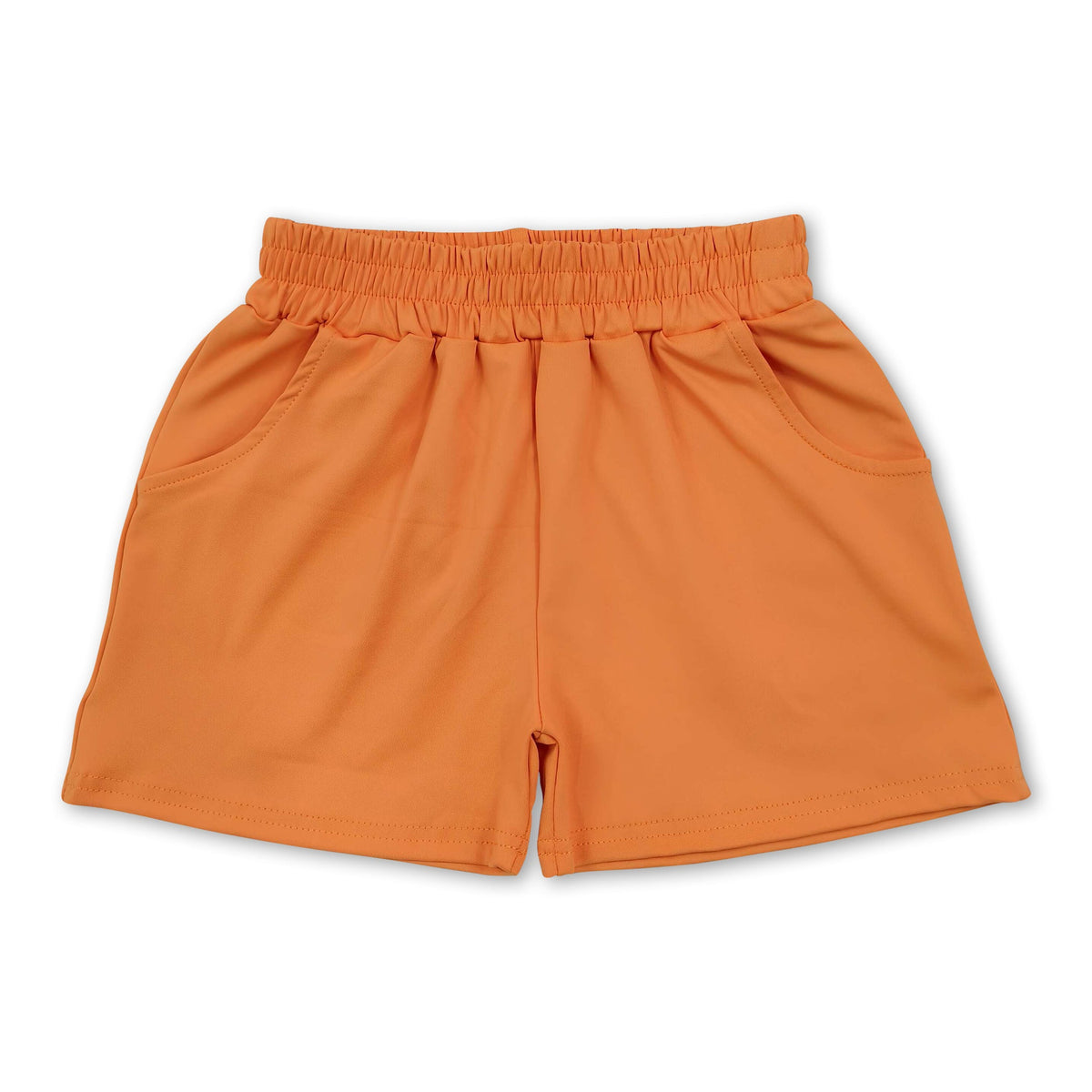 Orange elastic waist pockets kids girls active shorts